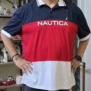 Nautica Men's Navy, Red, and White Polo Shirt